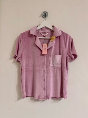 Juicy Couture Mauve Pink Velour Button-Up Top